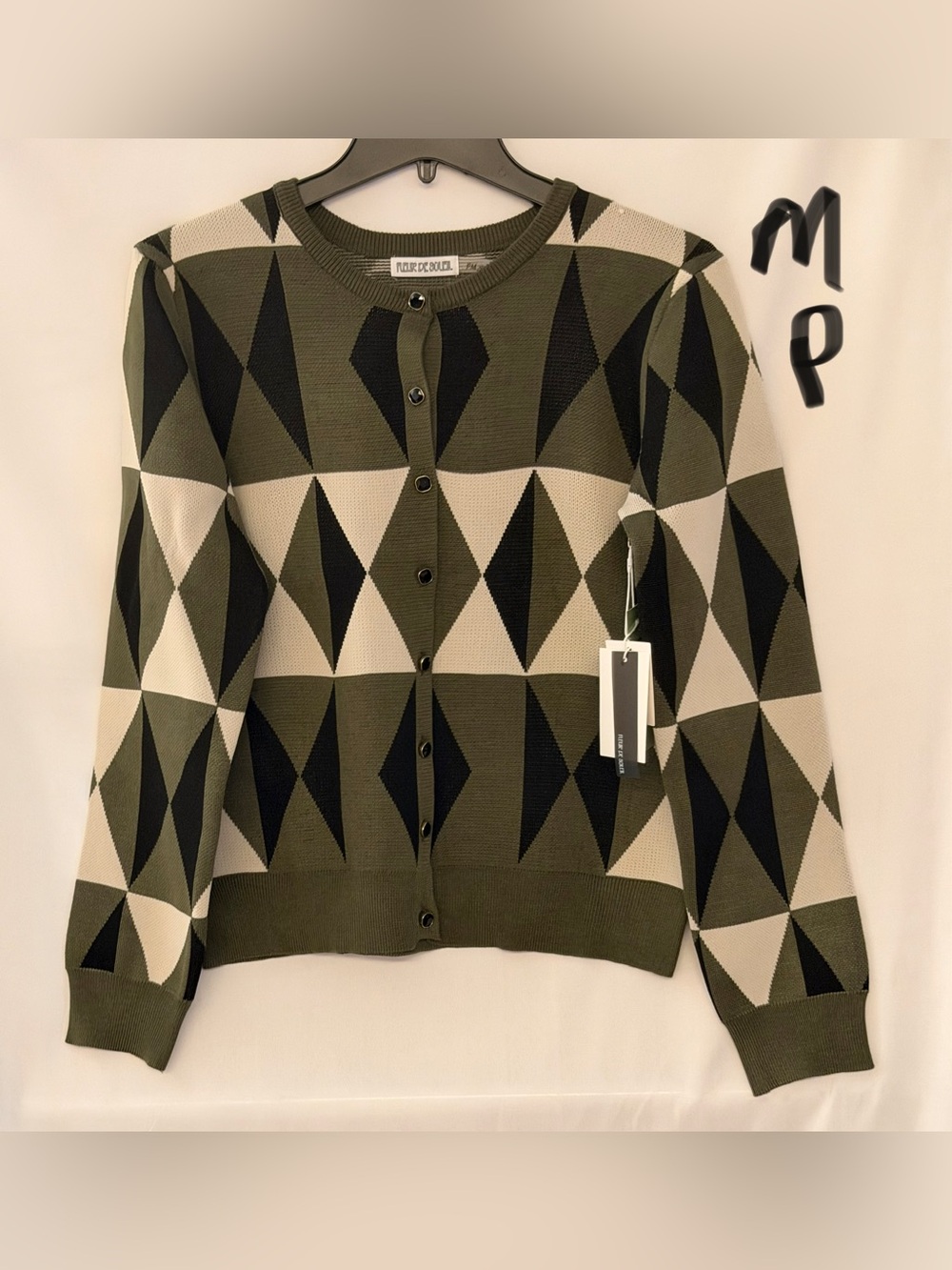 Olive Geometric Button-Front Cardigan by Alice + Olivia